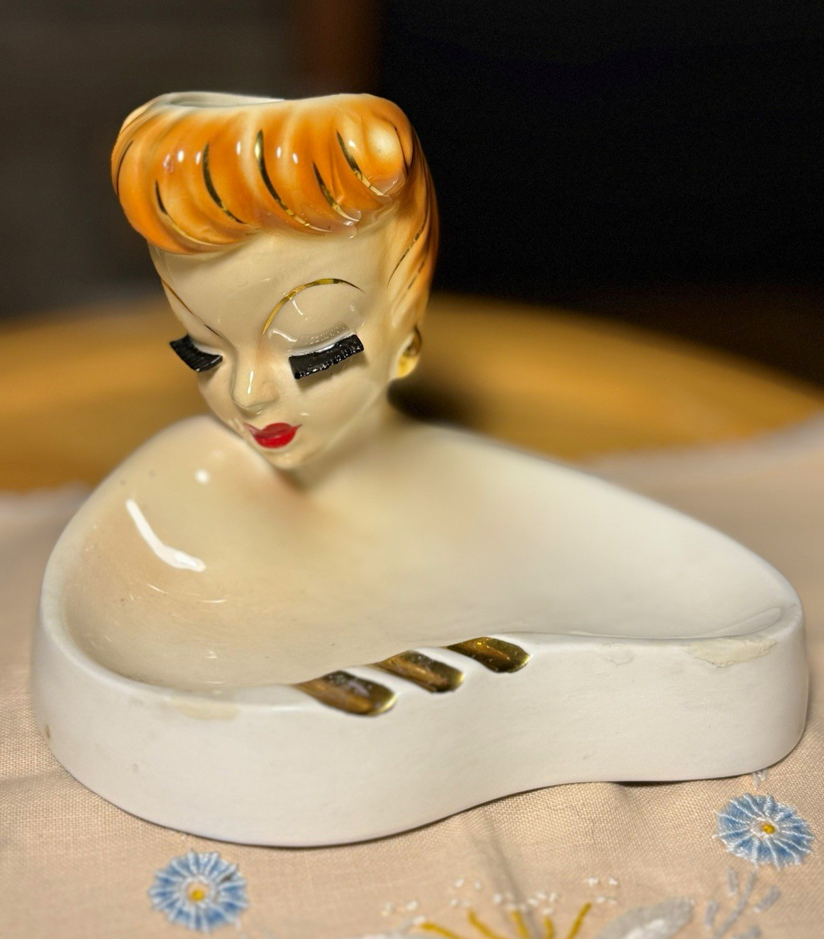 VTG RARE MCM 1950 Geo Z Lefton Lucille Ball Ceramic Lady Head Vase Ashtray