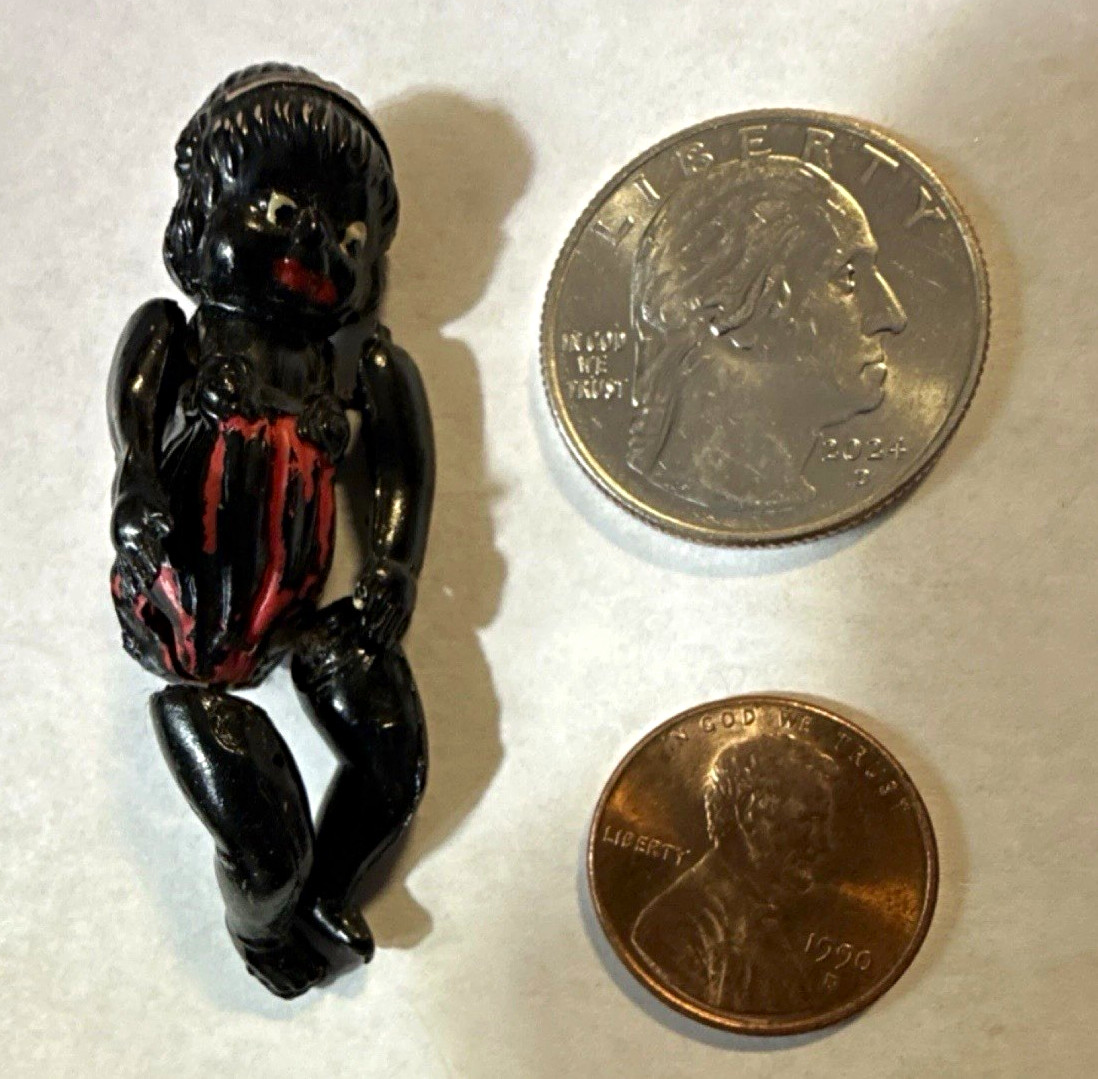 Vintage celluloid doll – Black & Red Accents, 2 in, moving limbs