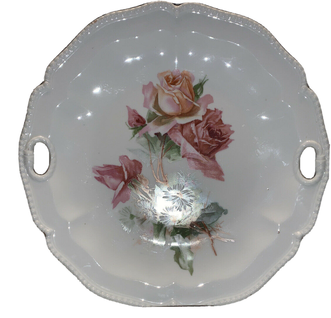 Antique RS Prussia Pink Rose White Daisy Cake Plate Germany 11-1/2\ Antique RS Prussia Pink Rose White Daisy Cake Plate Germany 11-1/2\