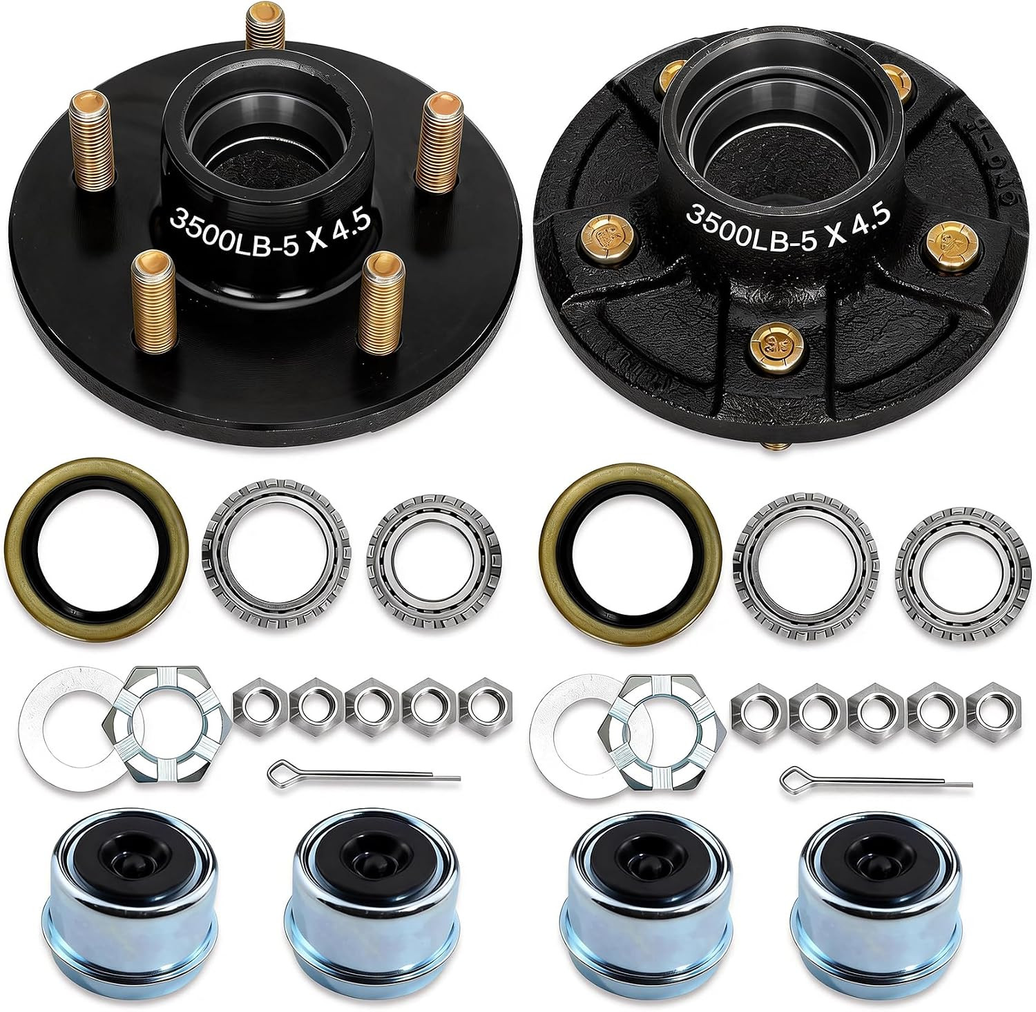2 Sets 3500Lbs Axle Trailer Hub Kit 5 Bolt 4.5