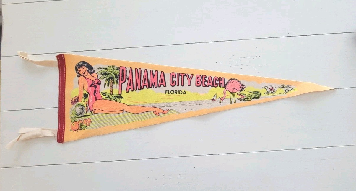 Panama City Beach Florida Vintage Felt Pennant Flag - Woman On Beach Panama City Beach Florida Vintage Felt Pennant Flag - Woman On Beach