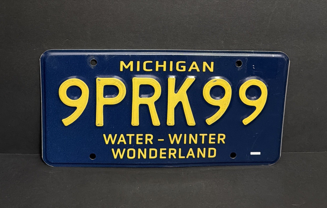 Michigan Water Winter Wonderland License Plate Retro Blue Yellow MI 9PRK99
