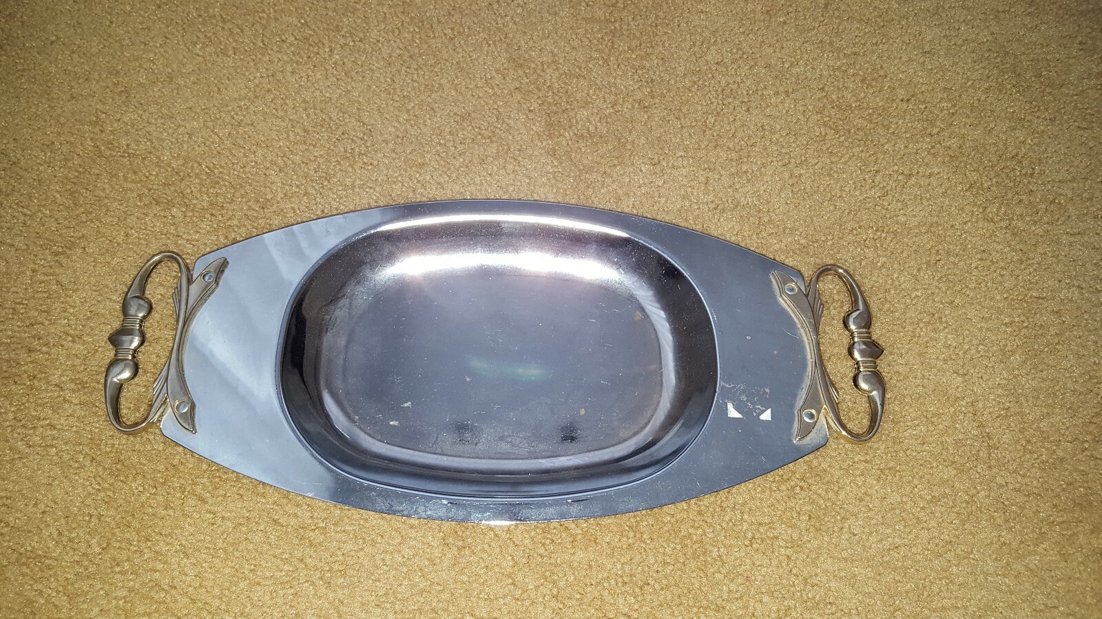 Vintage 60's Kromex Serving Tray Goldtone Handles 14