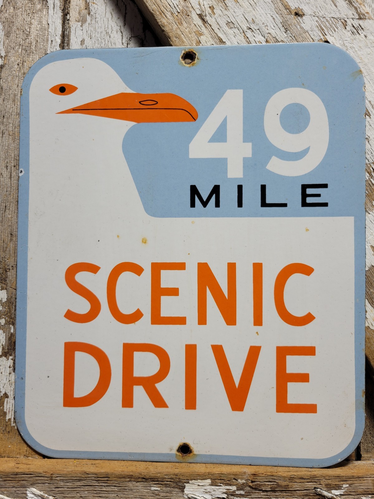 VINTAGE 49 MILE SCENIC DRIVE PORCELAIN SIGN OLD SAN FRANCISCO GOLDEN GATE BRIDGE