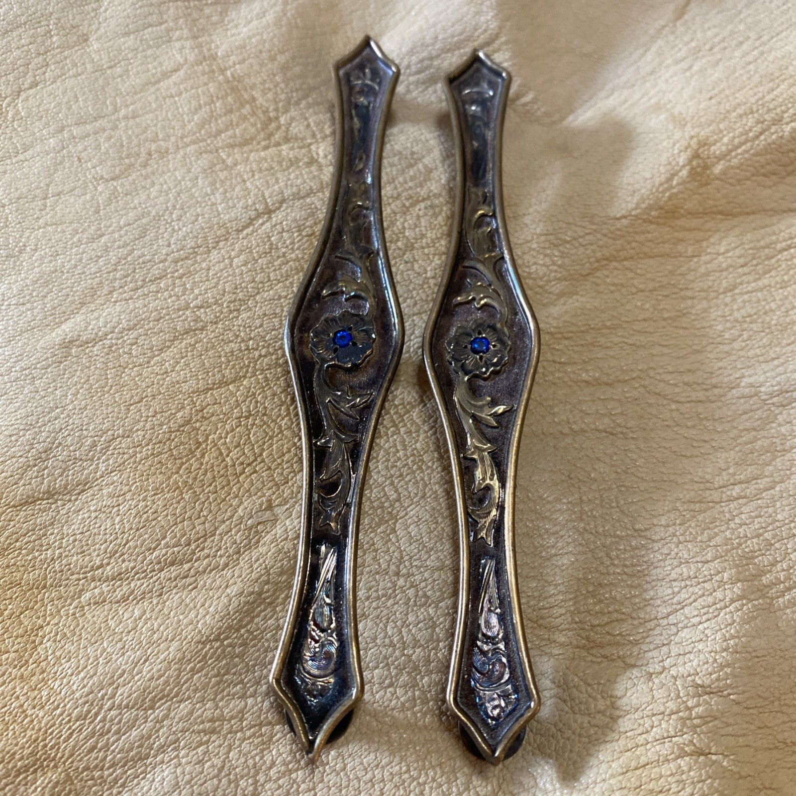 VTG Gold Trim Silver Concho Set W/Sapphires, New Old Stock