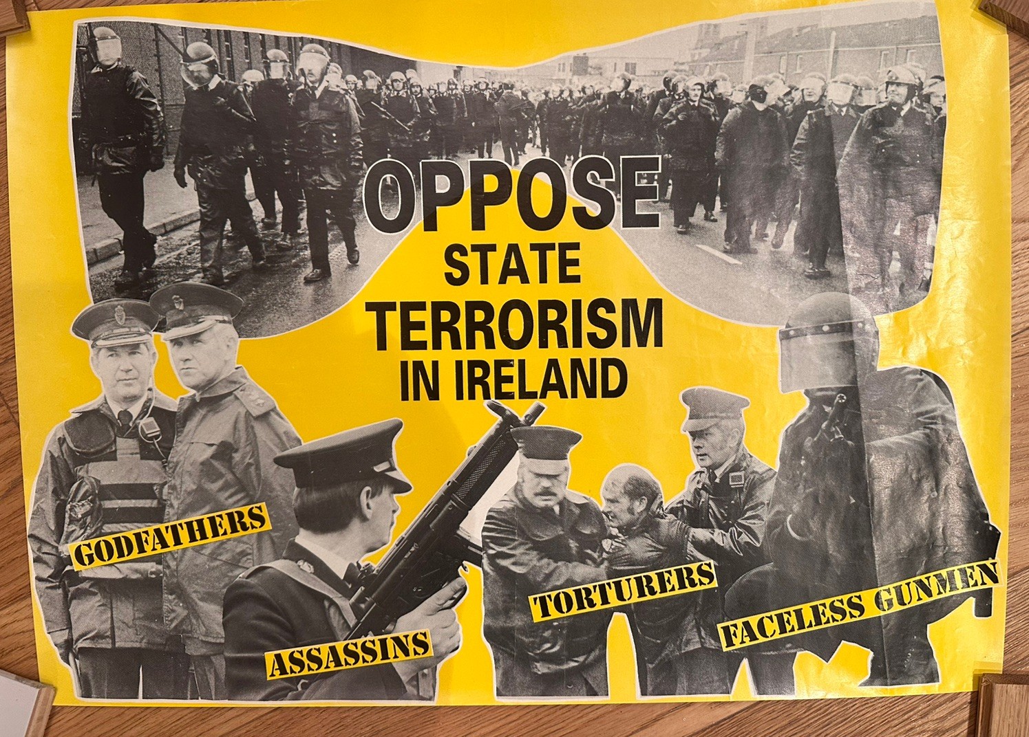 Vintage 1970s Irish Republican Poster OPPOSE STATE TERRORISM Ireland 16x26 Clann
