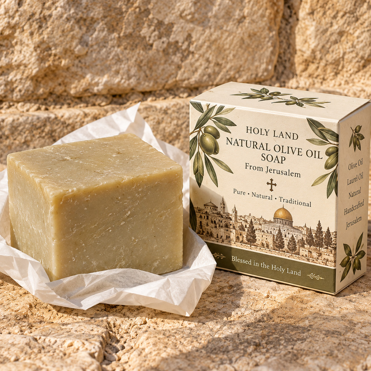 Handmade Olive Oil Soap 100% Natural Traditional Holy Land Jerusalem Blessed Bar