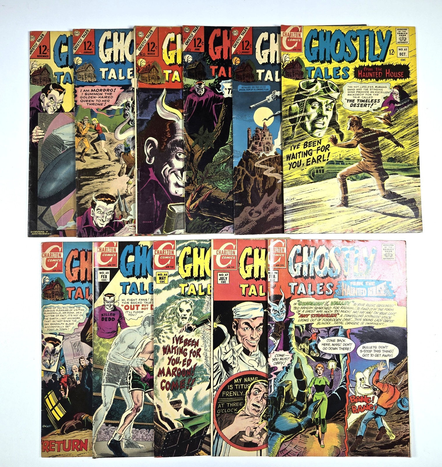 Ghostly Tales #58-67 #78 Charlton Horror Ditko Aparo 11 Comic Lot