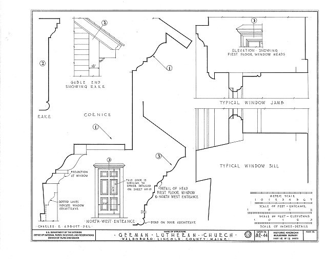 German Lutheran Church,State Route 32,Waldoboro,Lincoln County,ME,Maine,HABS,16