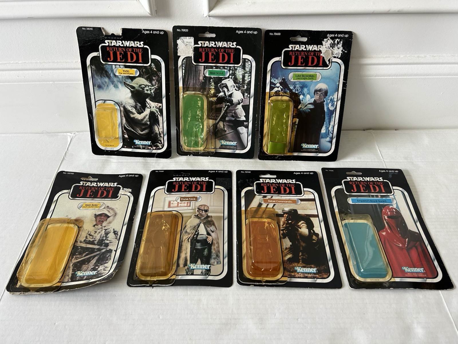 STAR WARS YODA LUKE HAN BIKER GUARD CRDBCK LOTX 7 W ATTCH BUB KENNER VINTAGE ROJ