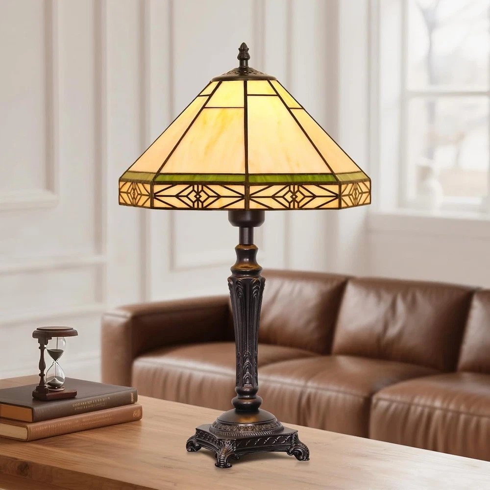 Lighting Tiffany Style Mission Table Lamp with Vintage Stained Glass Decor