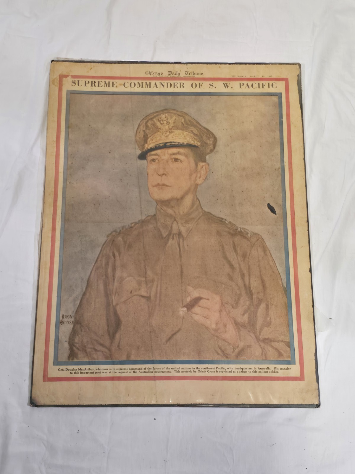 RARE 1942 Chicago Daily Tribune WWII Douglas MacArthur Supreme Commander 