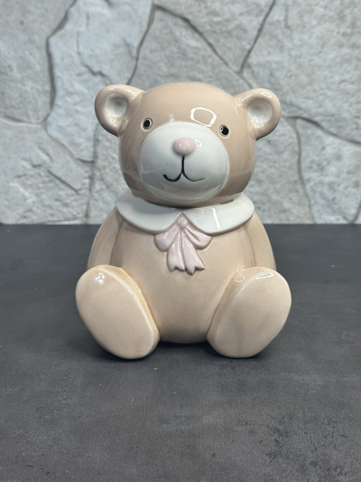 Omnibus Japan Ceramic Bear Piggy Bank Collectible 1980’s Vintage CUTE 
