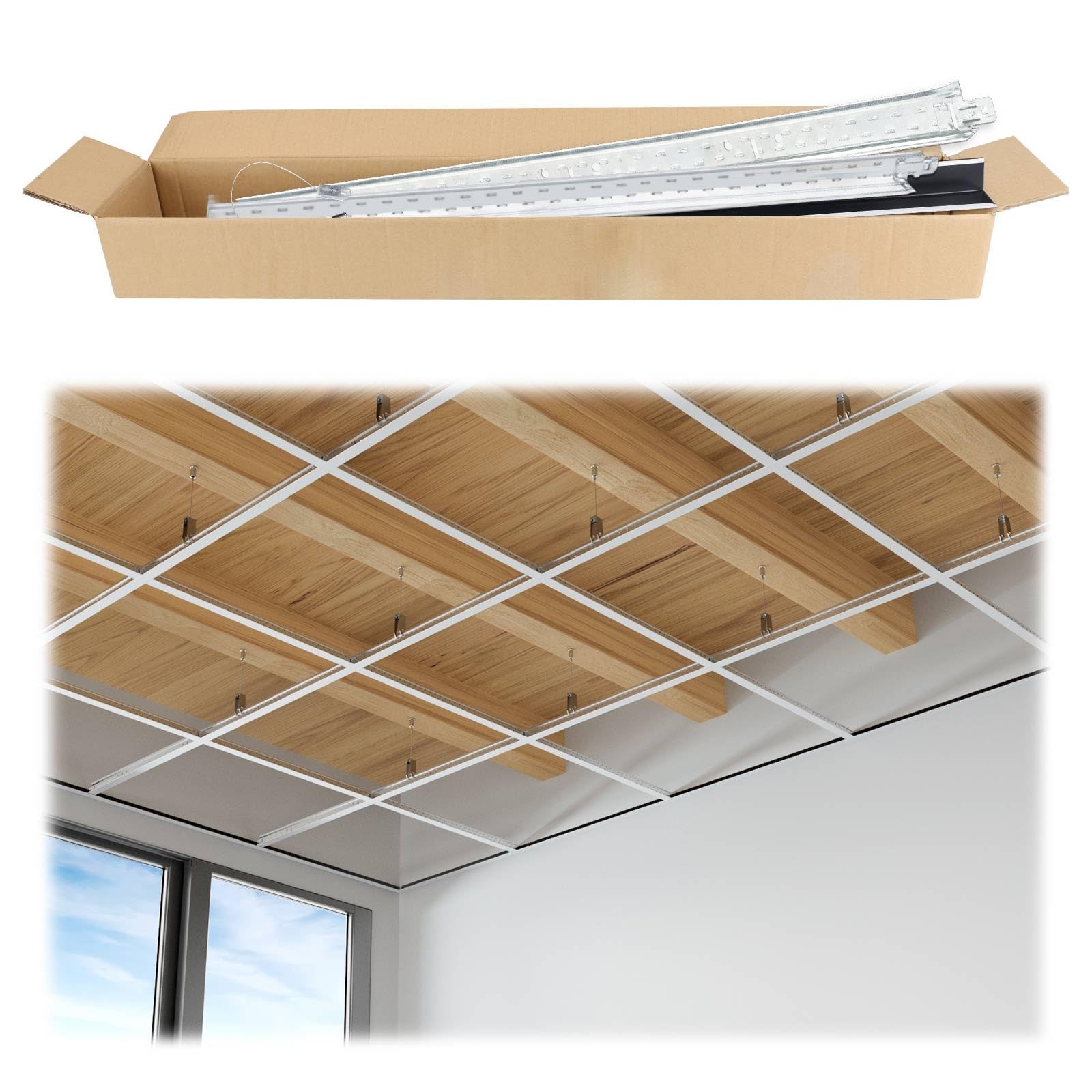 64 Sq Ft Drop Ceiling Grid System - Easy Install Galvanized Steel Kit, White 64 Sq Ft Drop Ceiling Grid System - Easy Install Galvanized Steel Kit, White