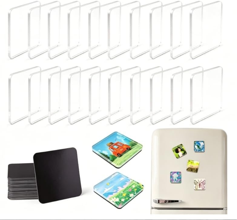 20Pcs DIY Fridge Magnet Kit, Clear Acrylic DIY Fridge Magnets Set with Adhesive