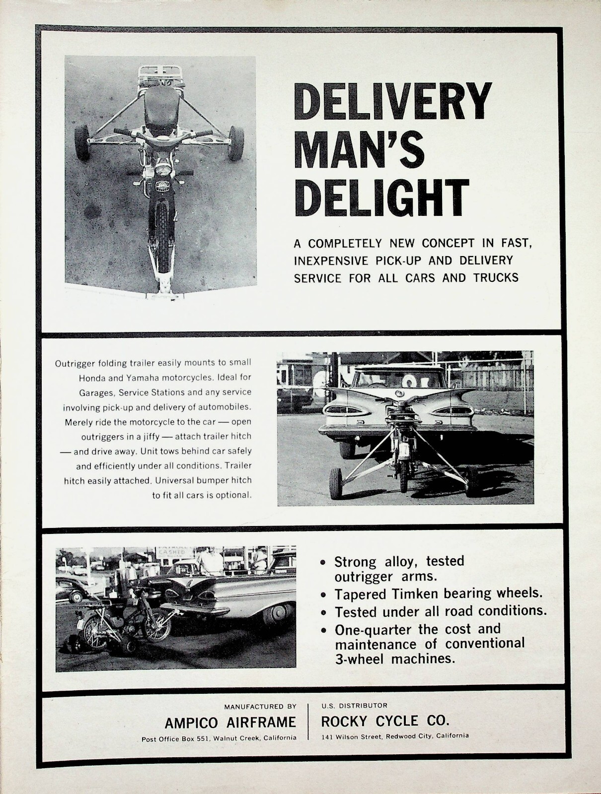 1963 Folding Motorcycle Trailer Ampico Airframe Rocky Cycle - Vintage Ad 1963 Folding Motorcycle Trailer Ampico Airframe Rocky Cycle - Vintage Ad