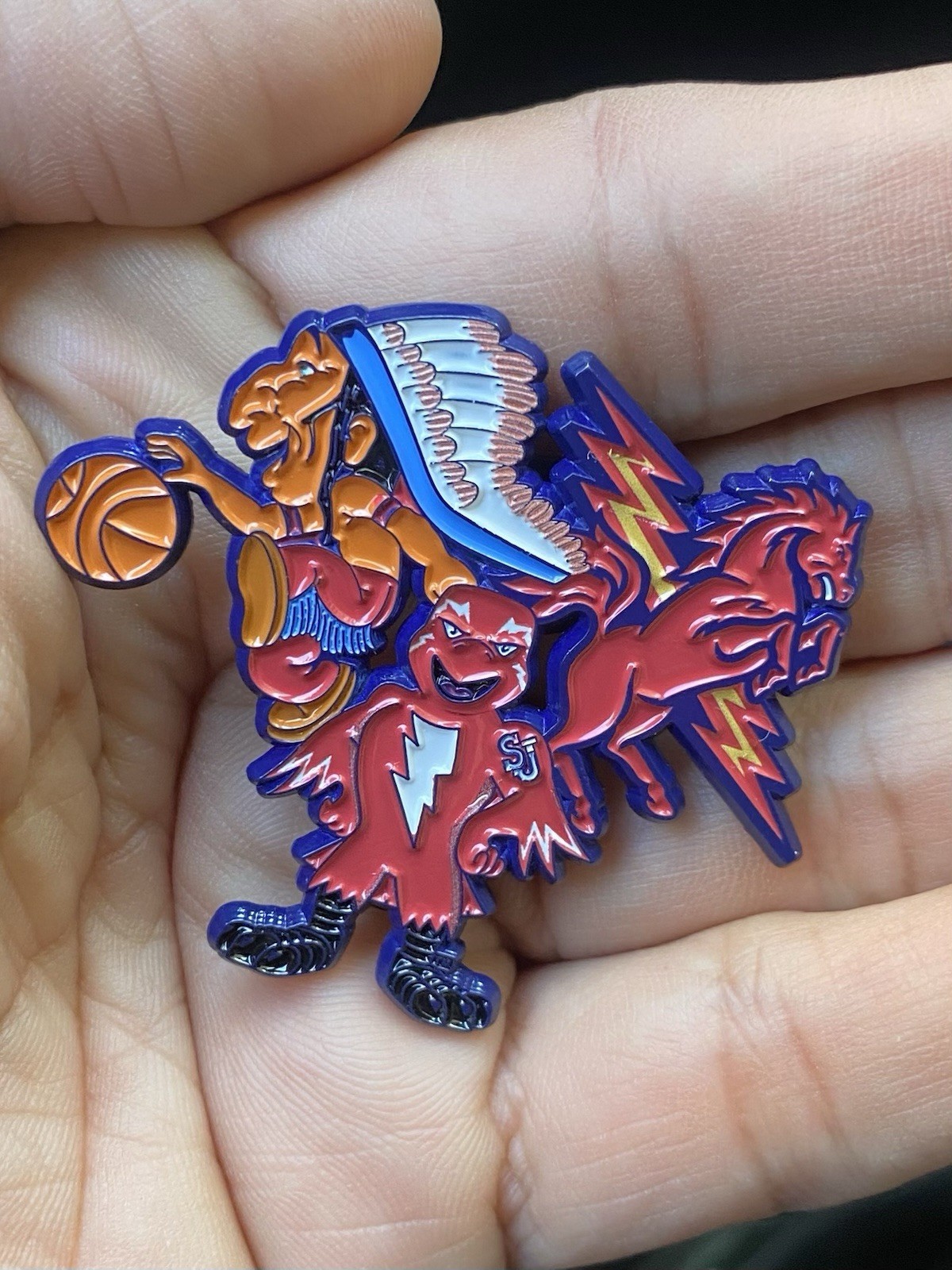 St. John’s University Redmen Red Storm One Of A Kind pin. Rare. New. Vintage.