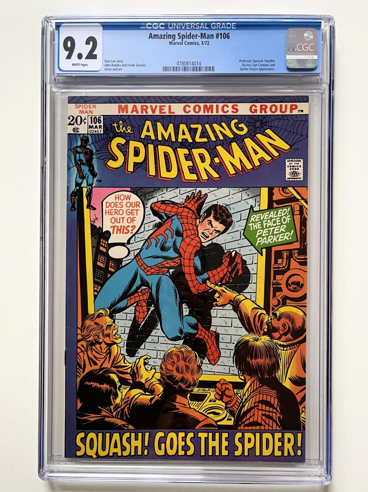 THE AMAZING SPIDER-MAN #106 CGC 9.2 NM (1972) RARE WHITE PAGES