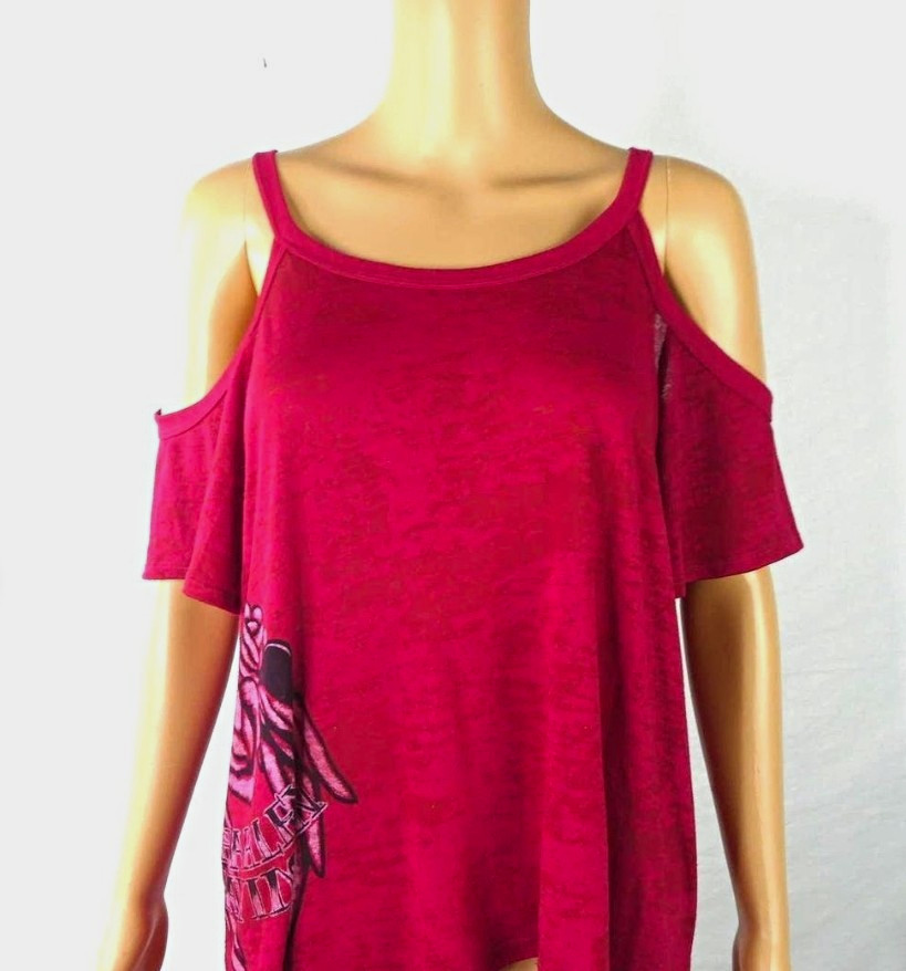 Harley-Davidson Women\'s Cold Shoulder Top Shirt, Pink Roses Graphic, XL