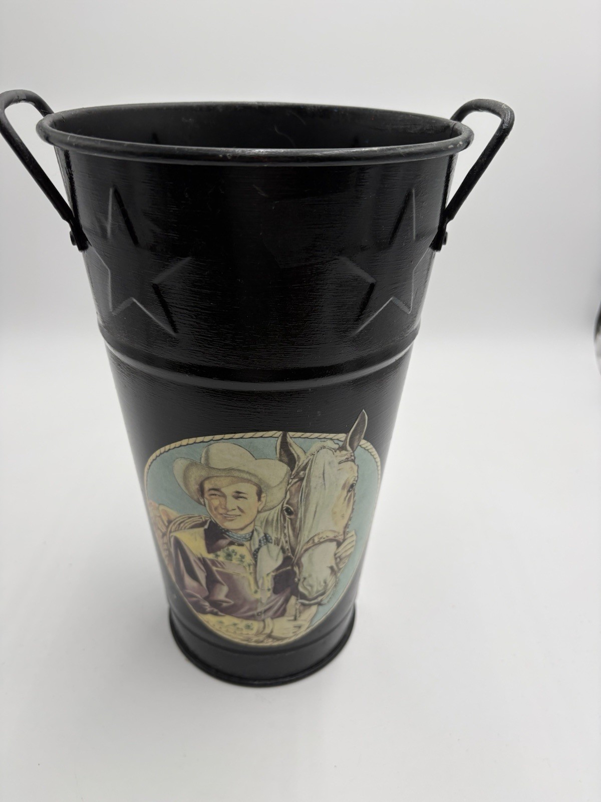 Vtg  Rare Western Cowboy and Horse Planter Pot/ Waste Basket/Trash Can 12”