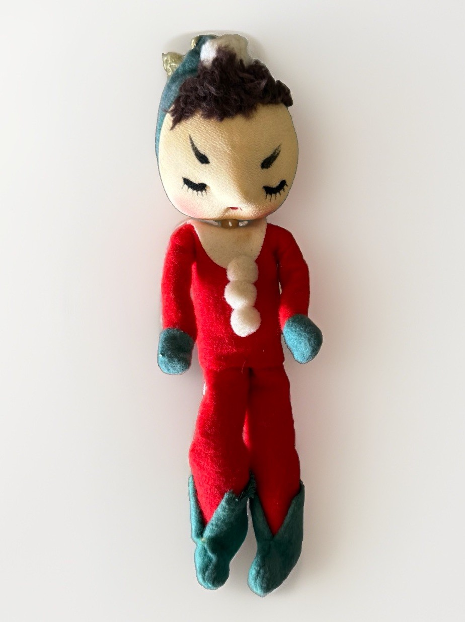 Vintage 1950s MCM Bendable Stockinette Pixie Elf Decoration JAPAN 7-1/2 Vintage 1950s MCM Bendable Stockinette Pixie Elf Decoration JAPAN 7-1/2