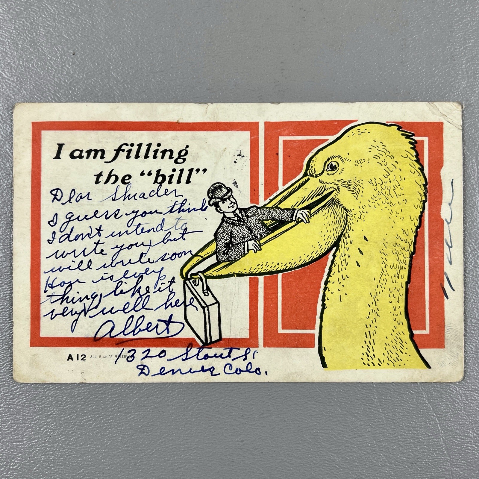 Antique Postcard Posted 1907 Stamp Man In Pelican Bill Louisville KY