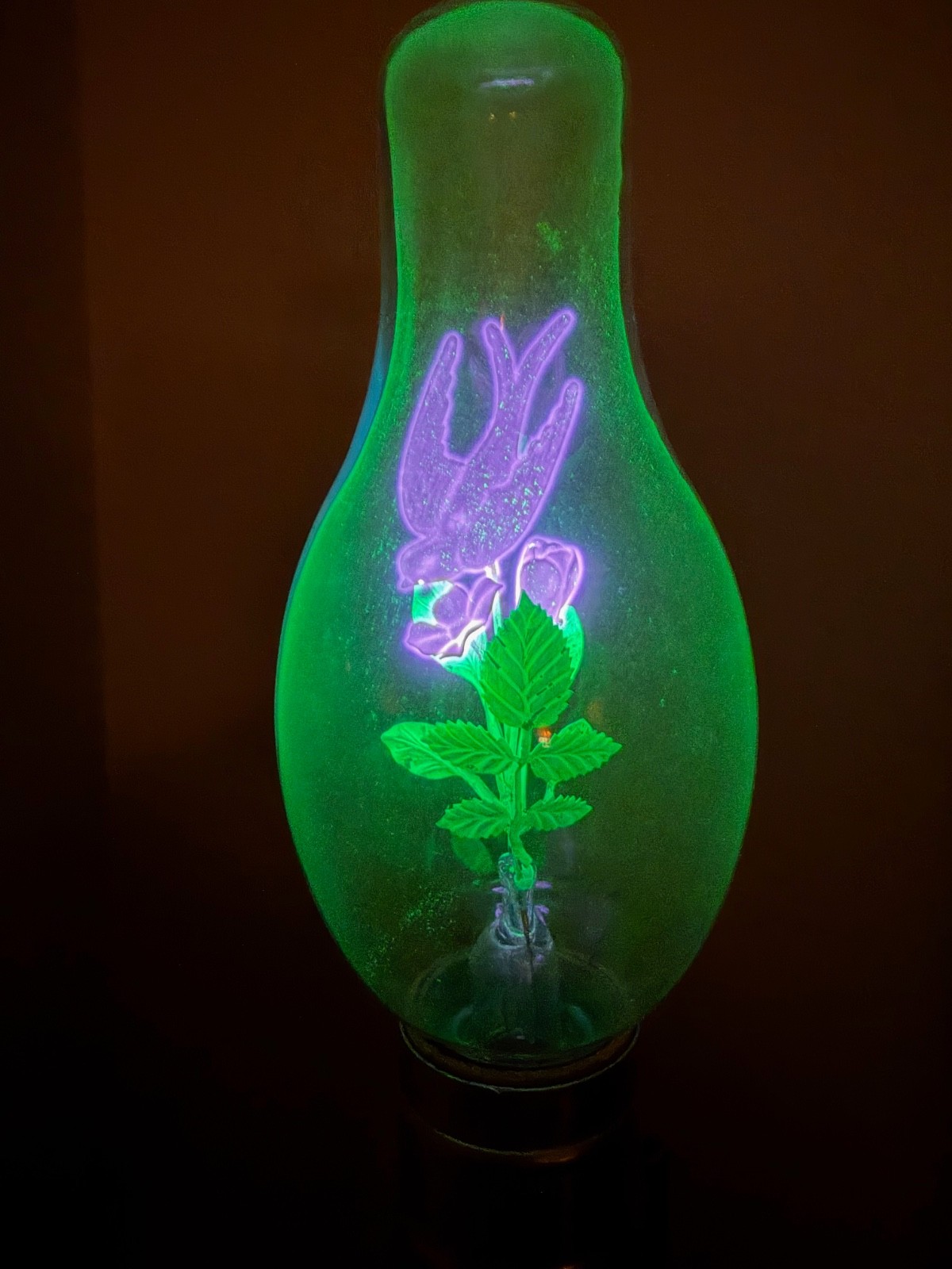 Vintage Duro-Lite Flower-Lites Bird & Bouquet Neon Light Bulb - Blue #8869