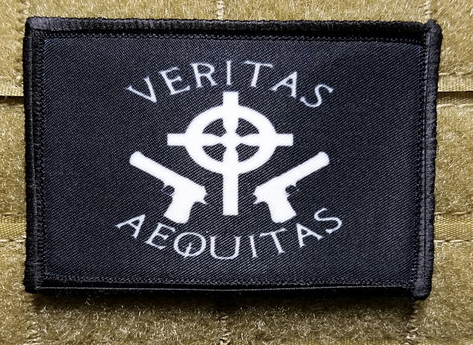 Veritas Aequitas Black Patch 2x3 Catholic Celtic Cross Crucifix