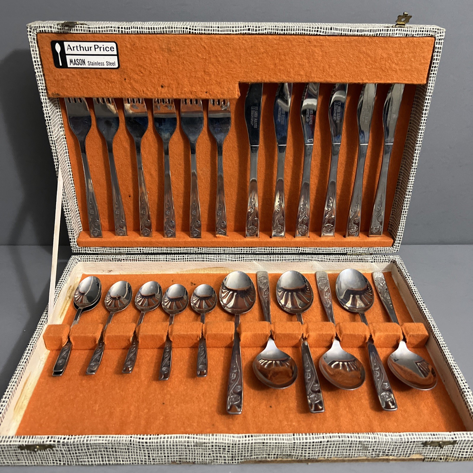 Vintage Arthur Price Mason 24 Piece Stainless Steel Cutlery Set, Rose Design Vintage Arthur Price Mason 24 Piece Stainless Steel Cutlery Set, Rose Design