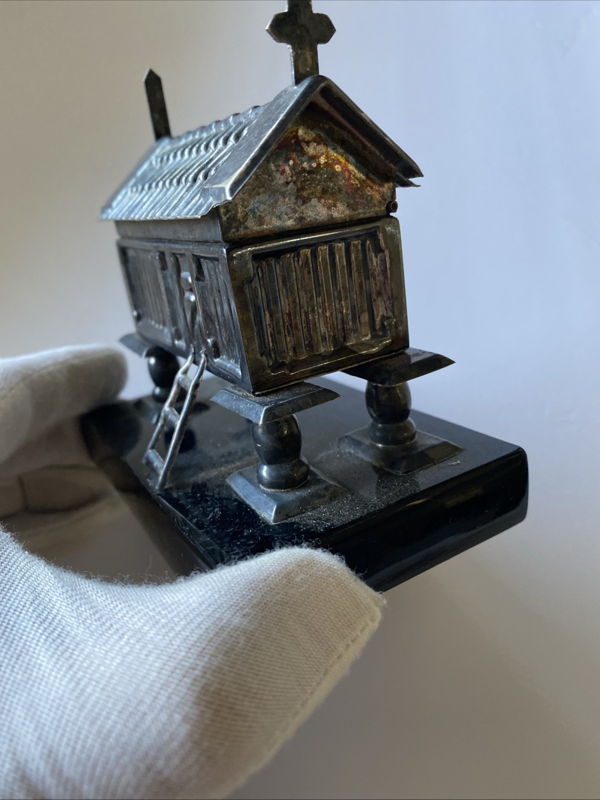 Vintage Architectural Miniature Stilt House / Granary Sculpture Figurine Box