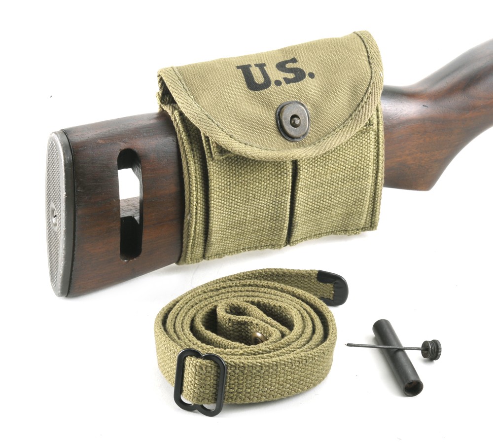 USGI WW2 .30 M1 Carbine Sling, Oiler, & Buttstock Pouch Lt. OD Green Dated 1943