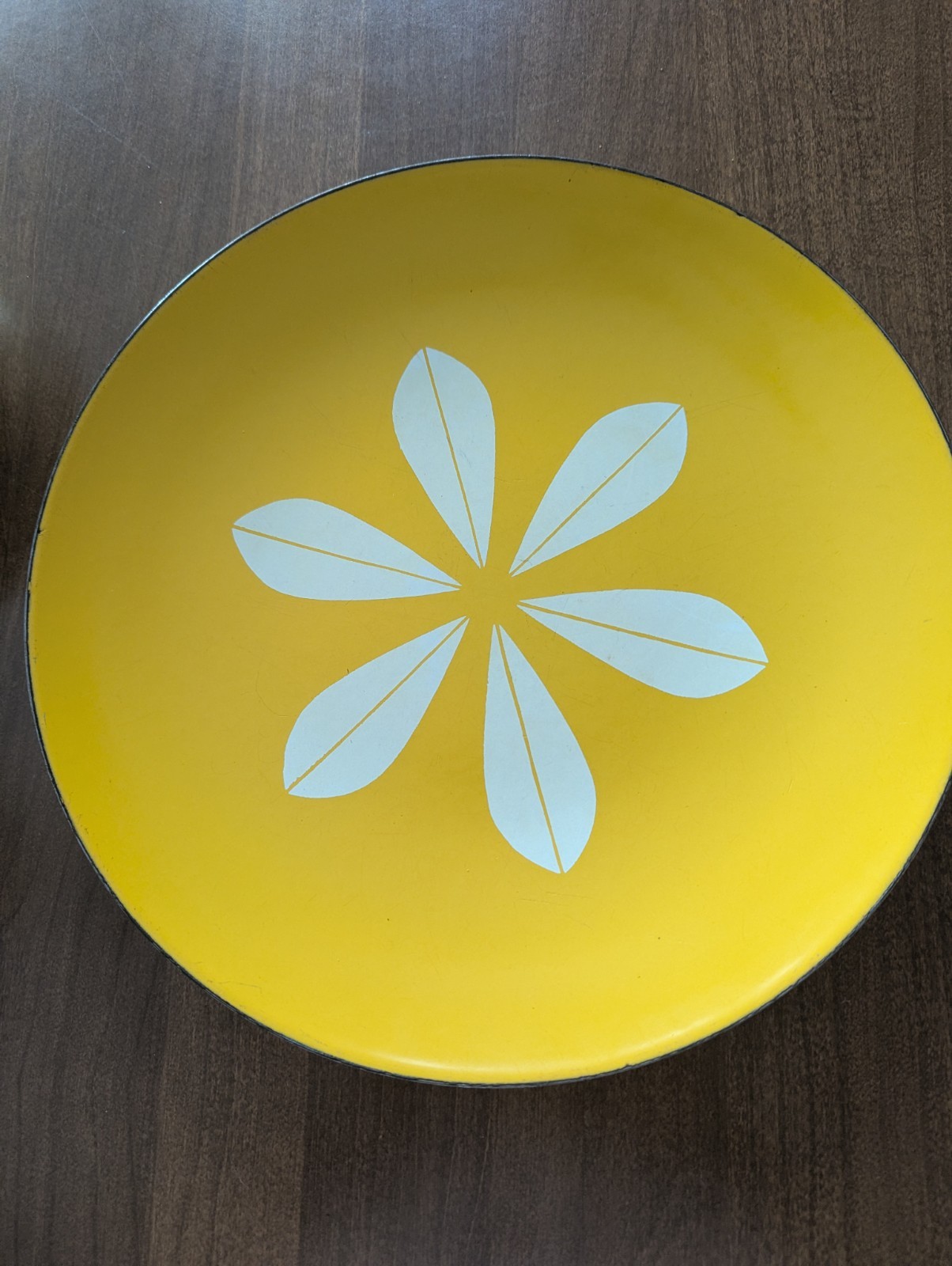Cathrineholm Norway Yellow Lotus Enamel Plate MCM Scandinavian Vintage Excellent
