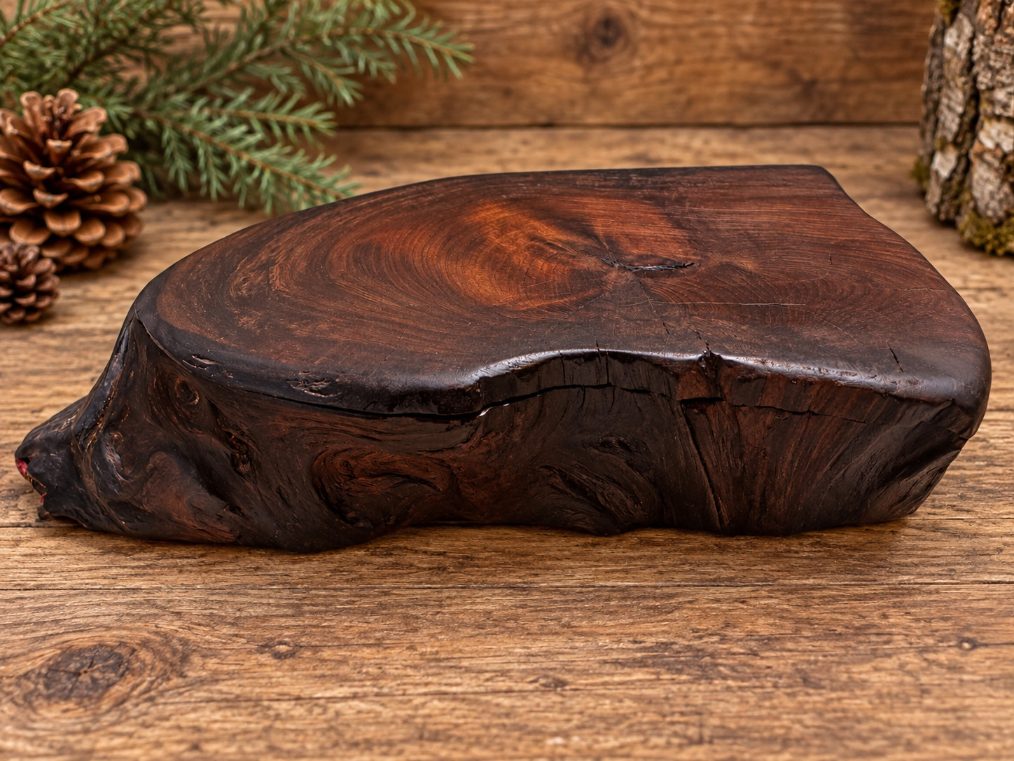 Handcrafted Live Edge Wood Keepsake Jewelry Box with Red Felt Interior – Rustic