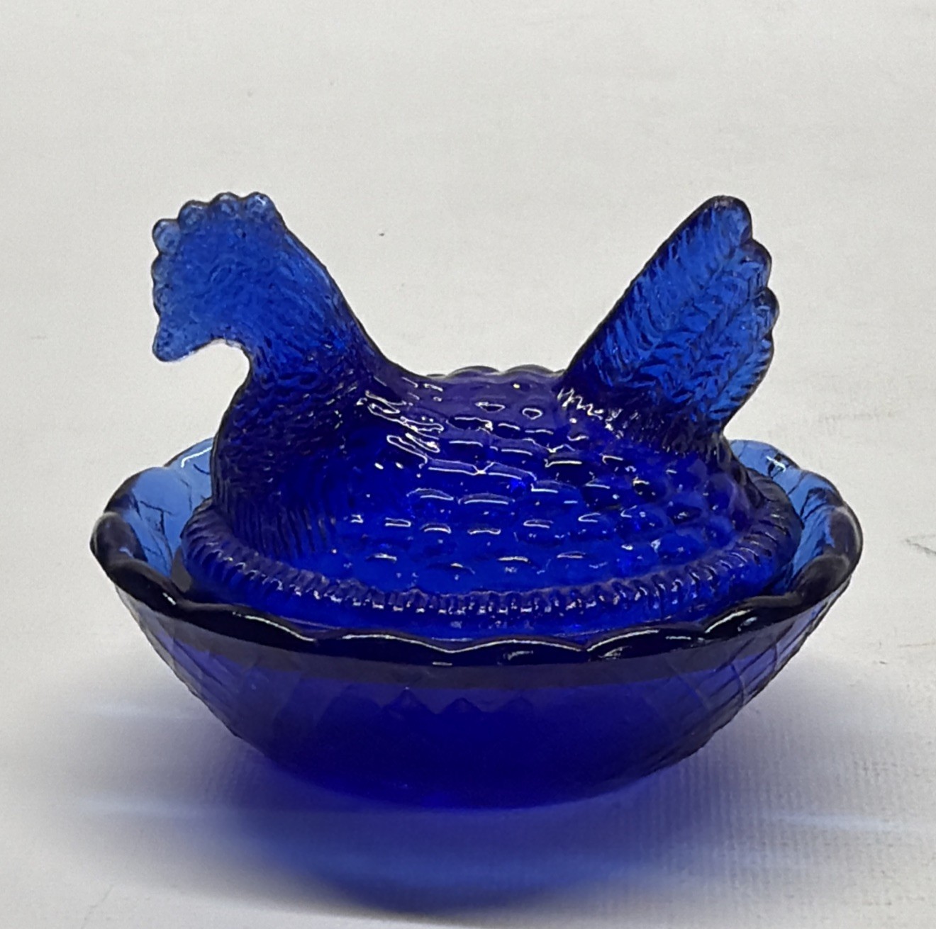 Vintage Cobalt Blue Glass Mini Nesting Hen On A Nest Salt Cellar 2.5”