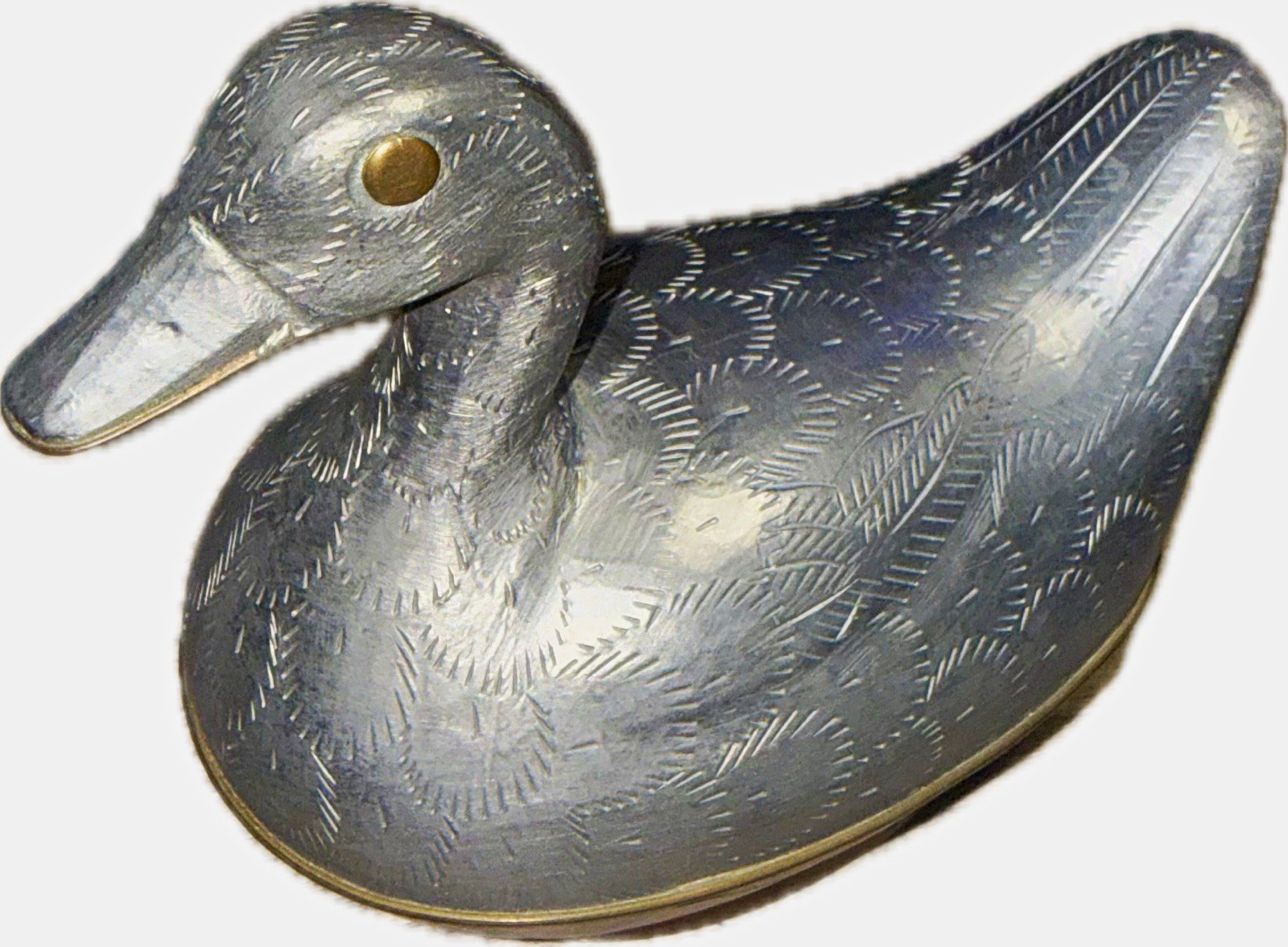 Vintage Etched Pewter & Brass Duck 2-Piece Lidded Trinket Box- Made in Hong Kong
