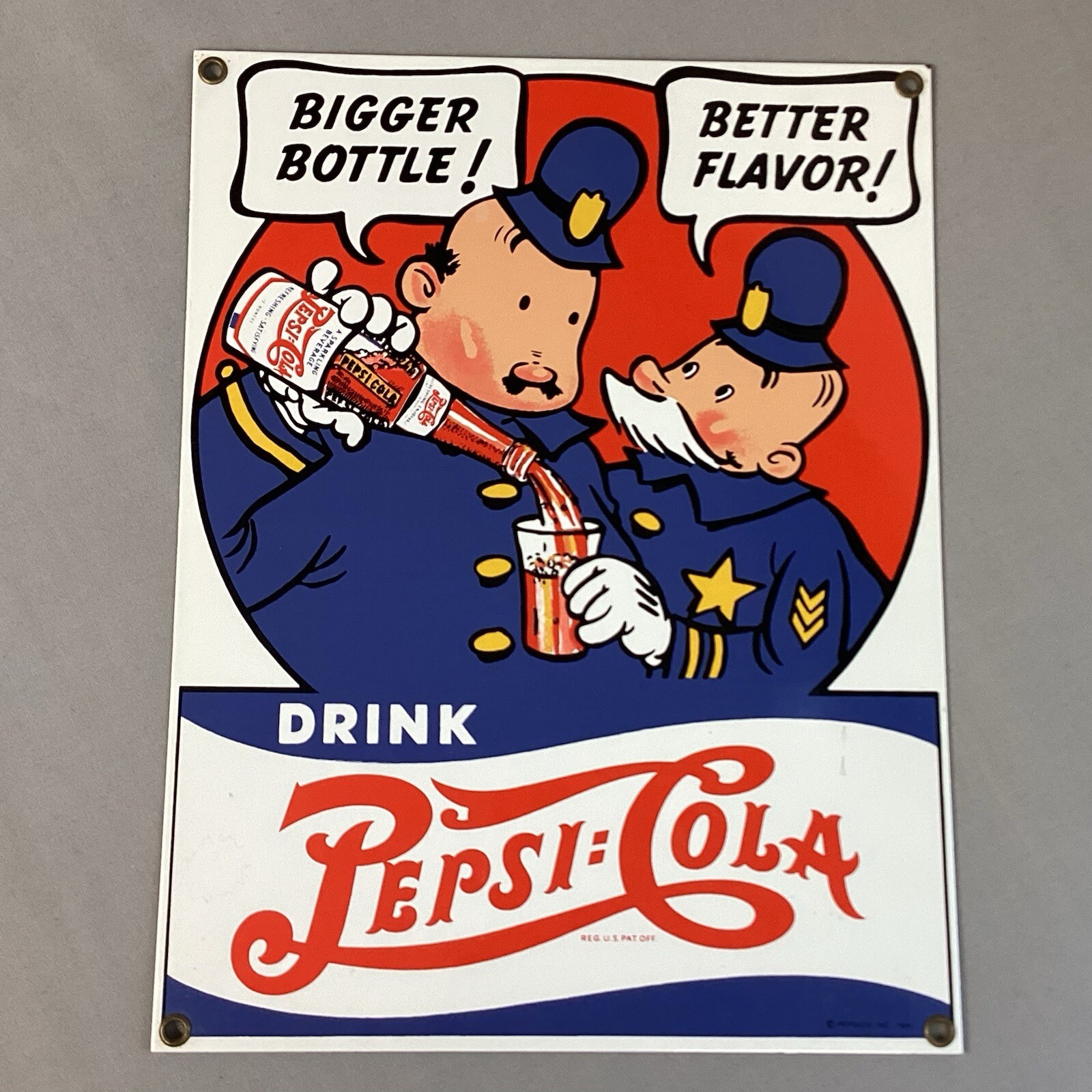 Drink Pepsi-Cola Porcelain Metal Sign Ande Rooney Police 1991 8.75 x 11.25