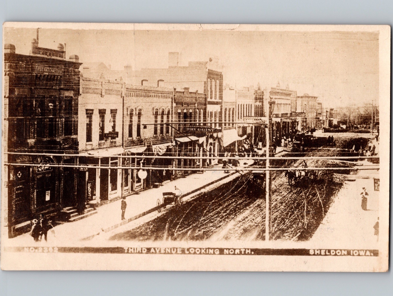 c1908 Third Avenue Street View Sheldon Iowa IA O’Brien Sioux County RPPC