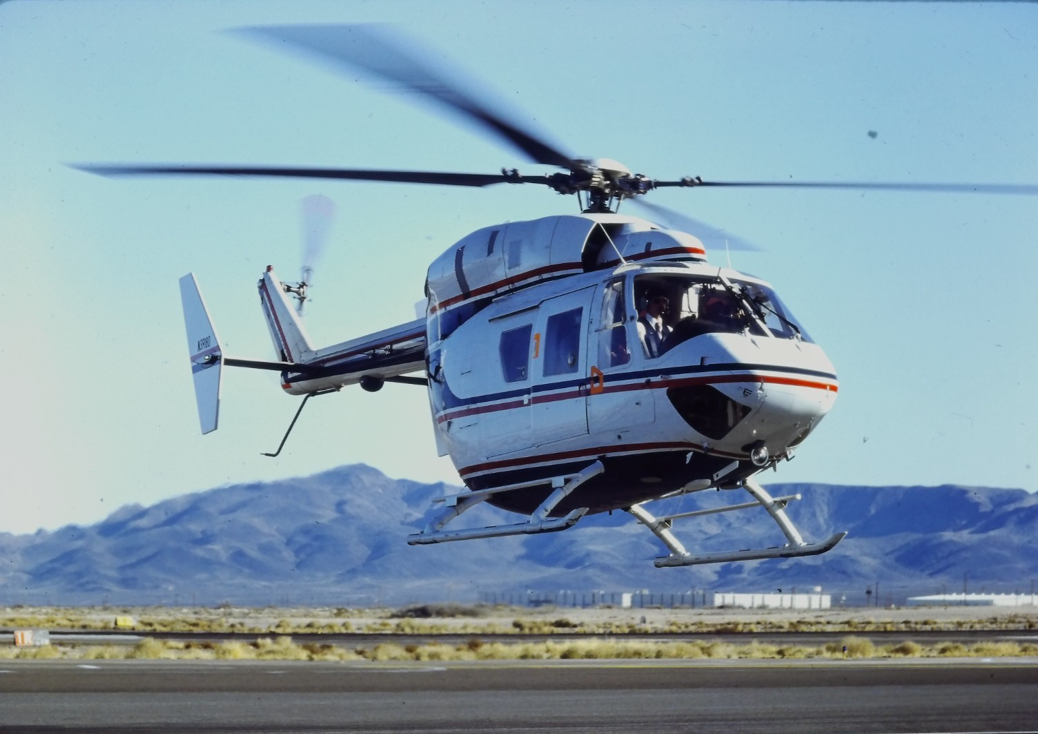 1980s MBB Kawasaki BK 117 Helicopter In Flight Over Desert 35mm Slide 1980s MBB Kawasaki BK 117 Helicopter In Flight Over Desert 35mm Slide
