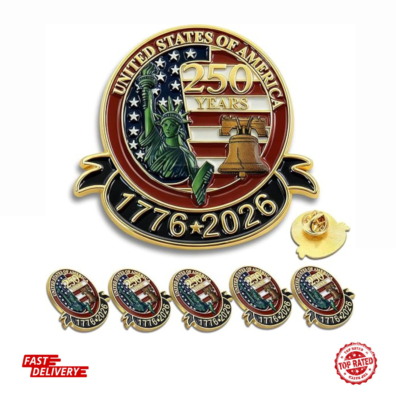 250th USA Anniversary Lapel Pins Patriotic Enamel Collectible 1.3in 10 Pack