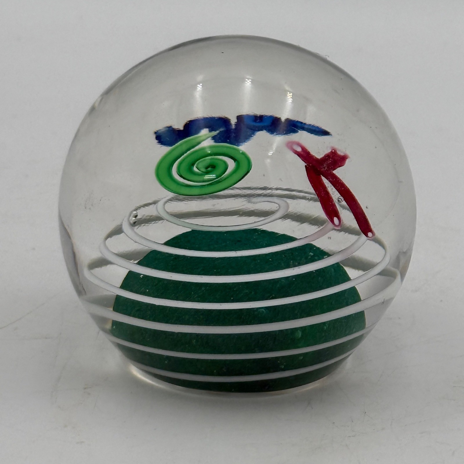 Vintage 1993 Signed Art Glass Paperweight Abstract Swirls Green White 3 Inch Vintage 1993 Signed Art Glass Paperweight Abstract Swirls Green White 3 Inch