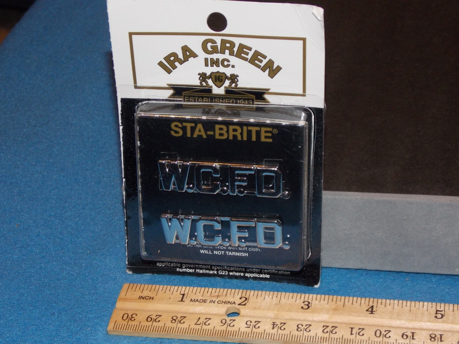 IRA GREEN STA-BRITE - W.C.F.D. - COLLAR PINS - SILVER TONE 1/2\