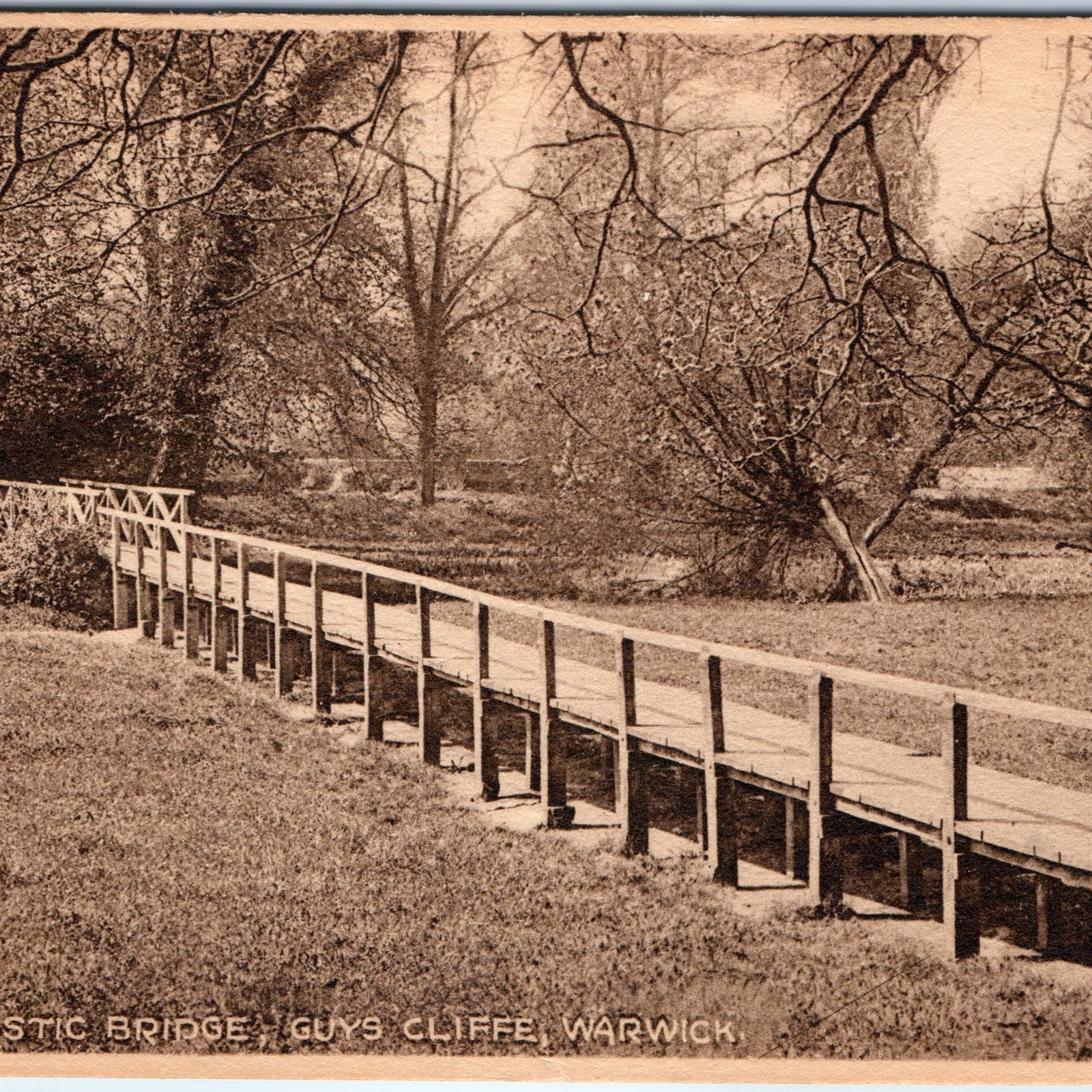 c1910s Guy\'s Cliffe, Warwick, England Rustic Bridge Wooden Footpath Stream A352