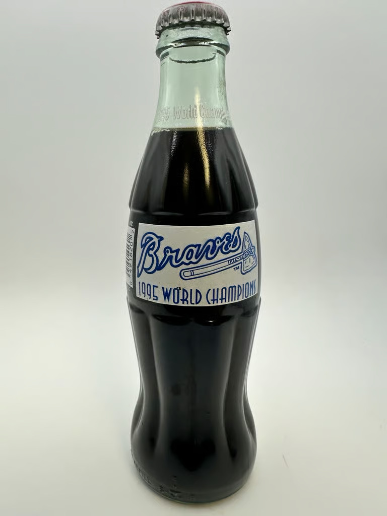 1995 ATLANTA BRAVES WORLD CHAMPIONS 8 OUNCE GLASS  COCA - COLA BOTTLE