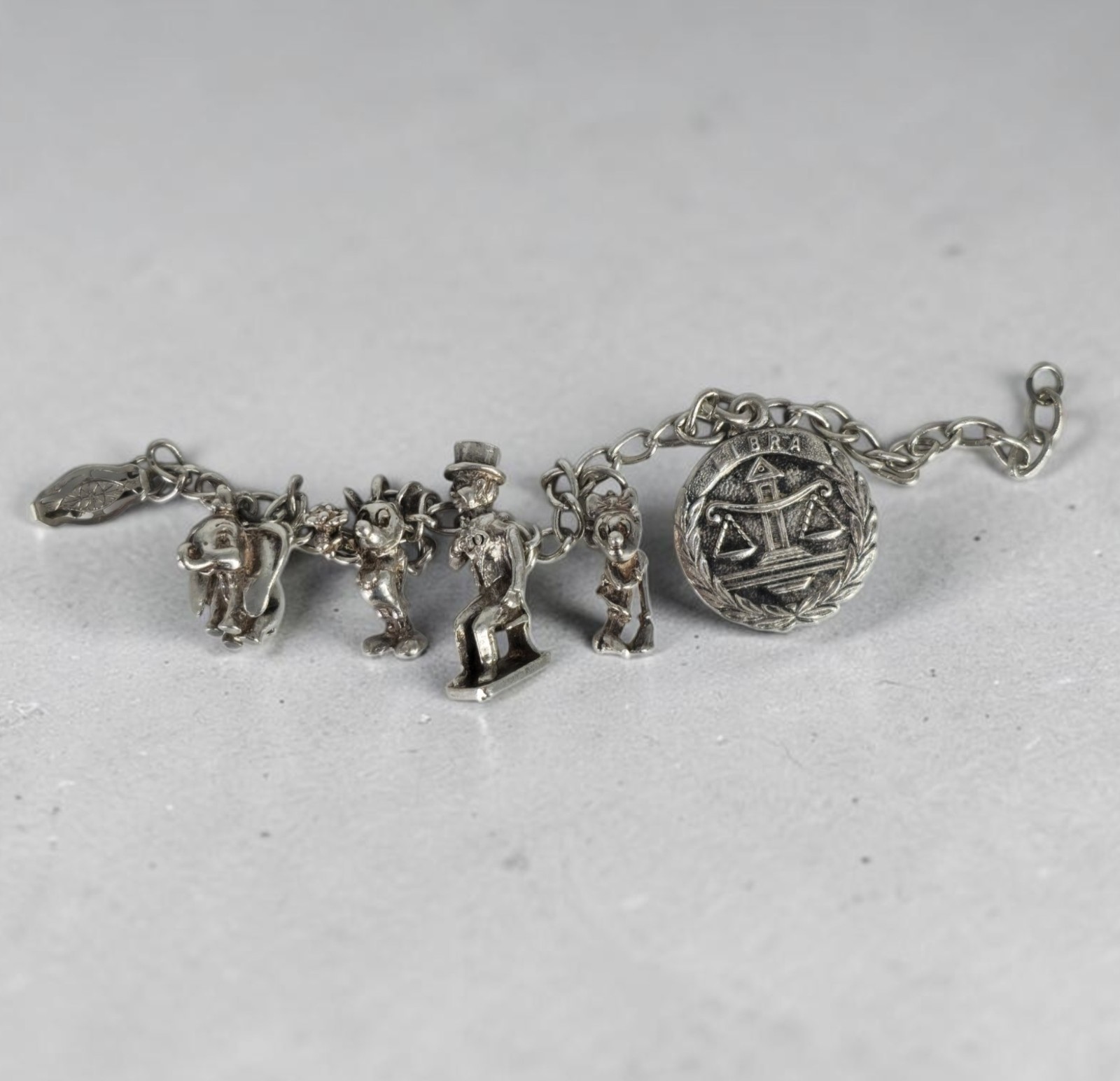 VTG 1940s 925 Sterling Disney Charlie McCarthy Articulated Charm Bracelet 16.8g