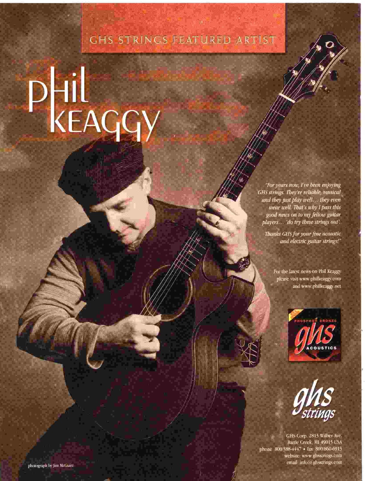 PPOT12 PICTURE/ADVERT 11X8 PHIL KEAGGY - GHS GUITAR STRINGS