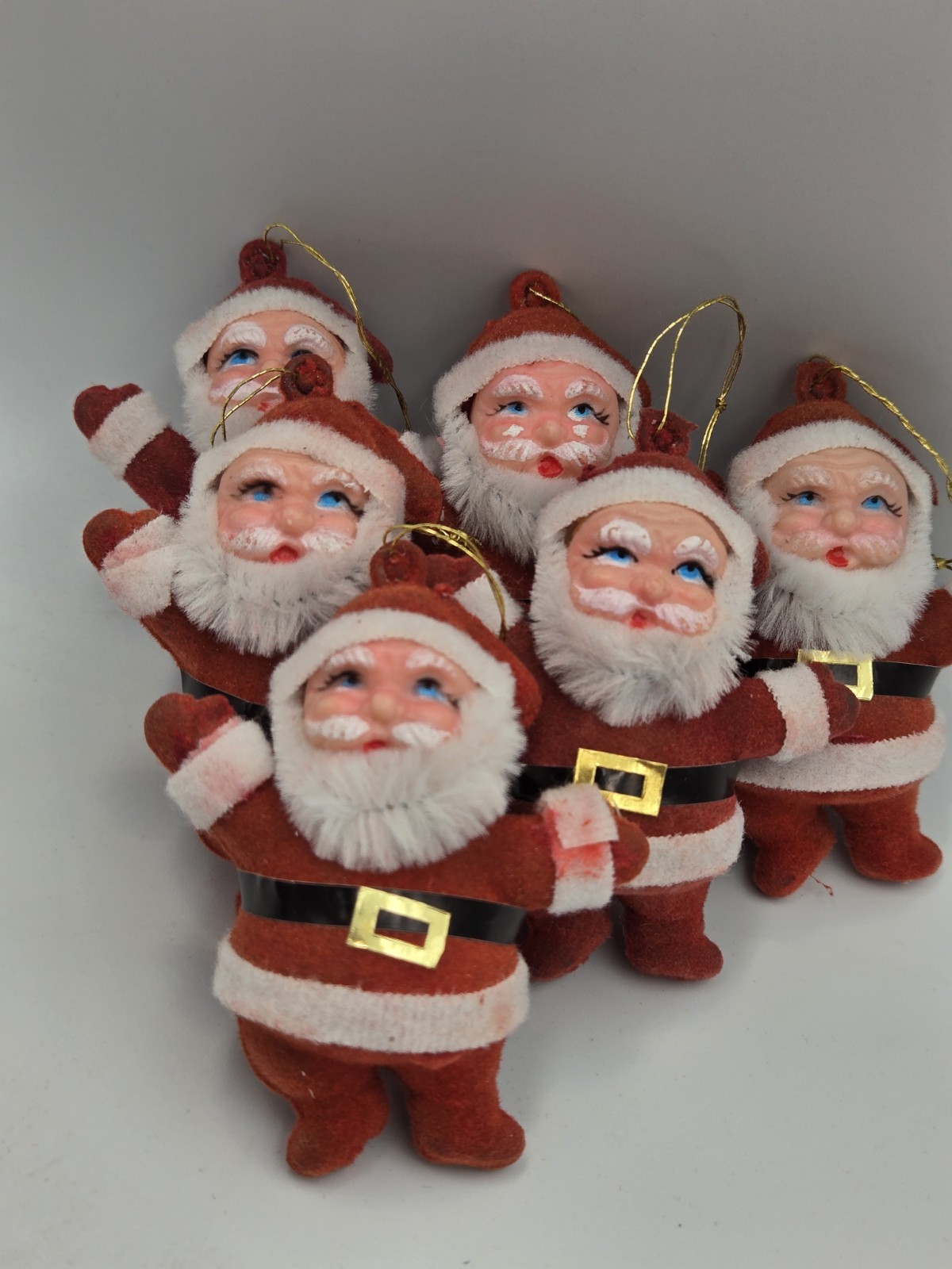 Vintage Christmas Ornaments   Flocked Red Blow Mold Santa 6