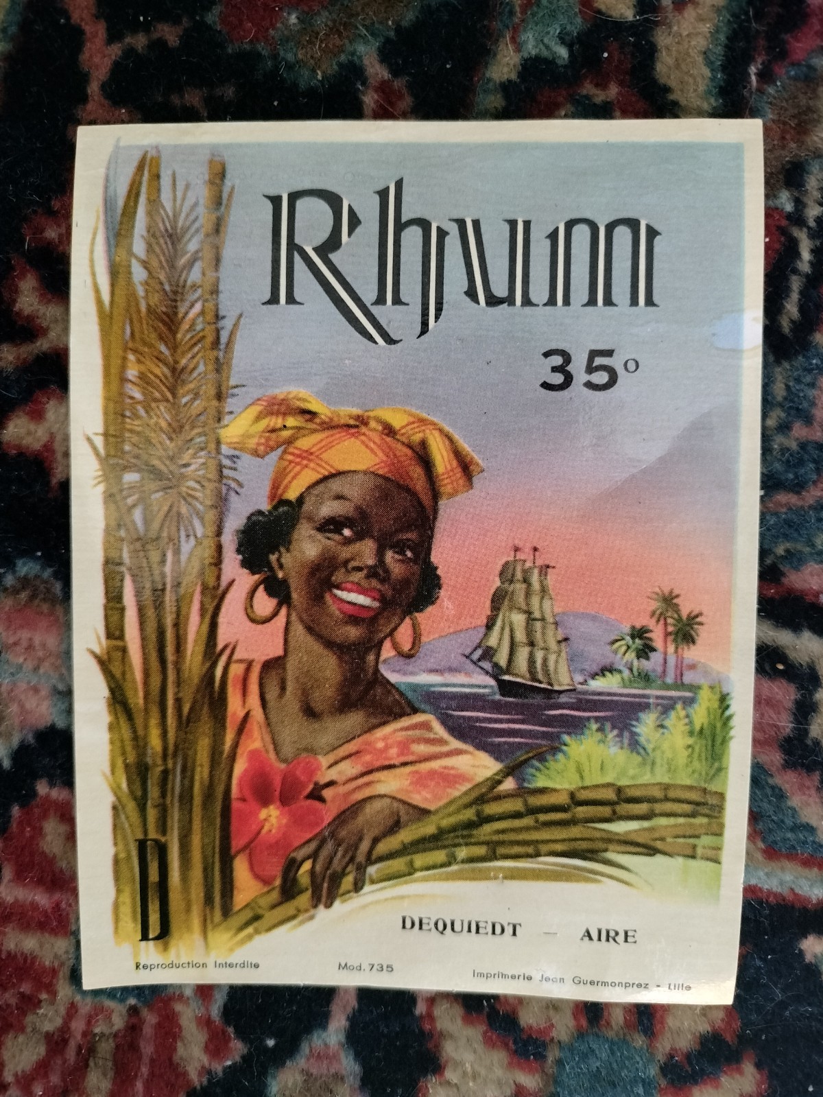 Vintage 1930s Unbranded Rhum 35 Label Rum Black Americana French NOS