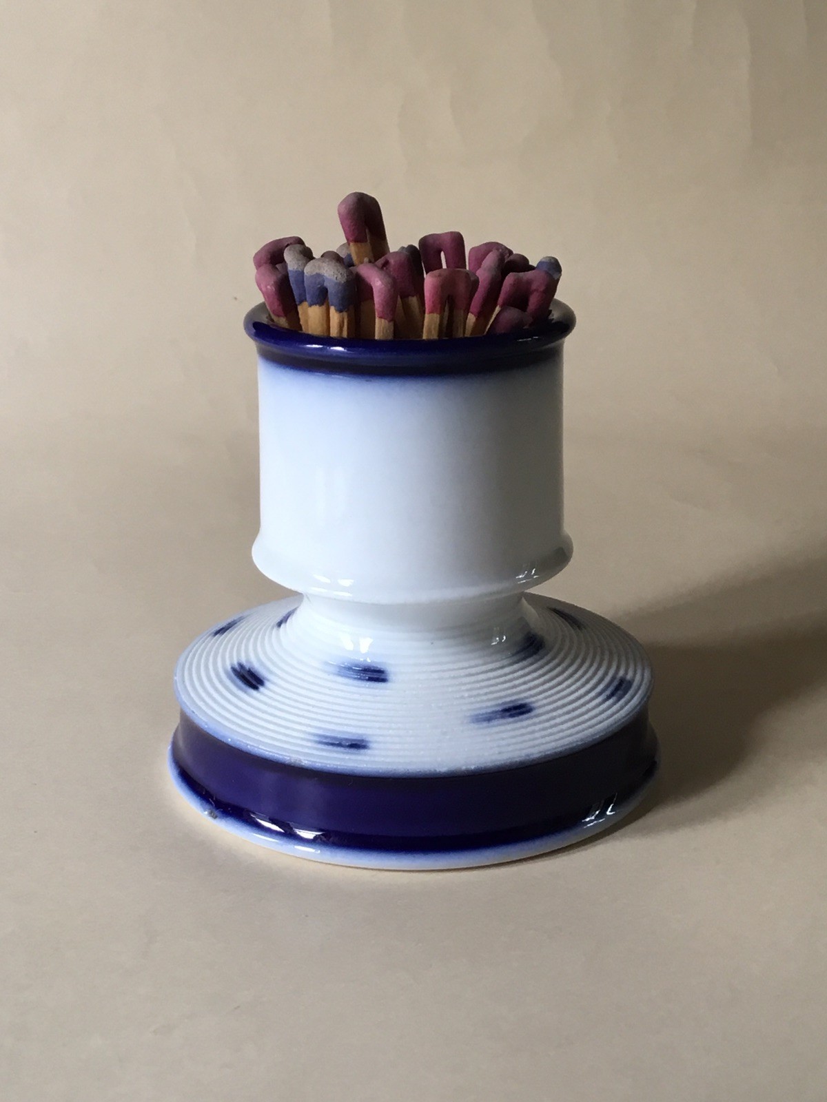 VTG FRENCH BISTRO MATCH STRIKE PYROGENE POLKA DOT COBALT BLUE LIMOGES FRANCE