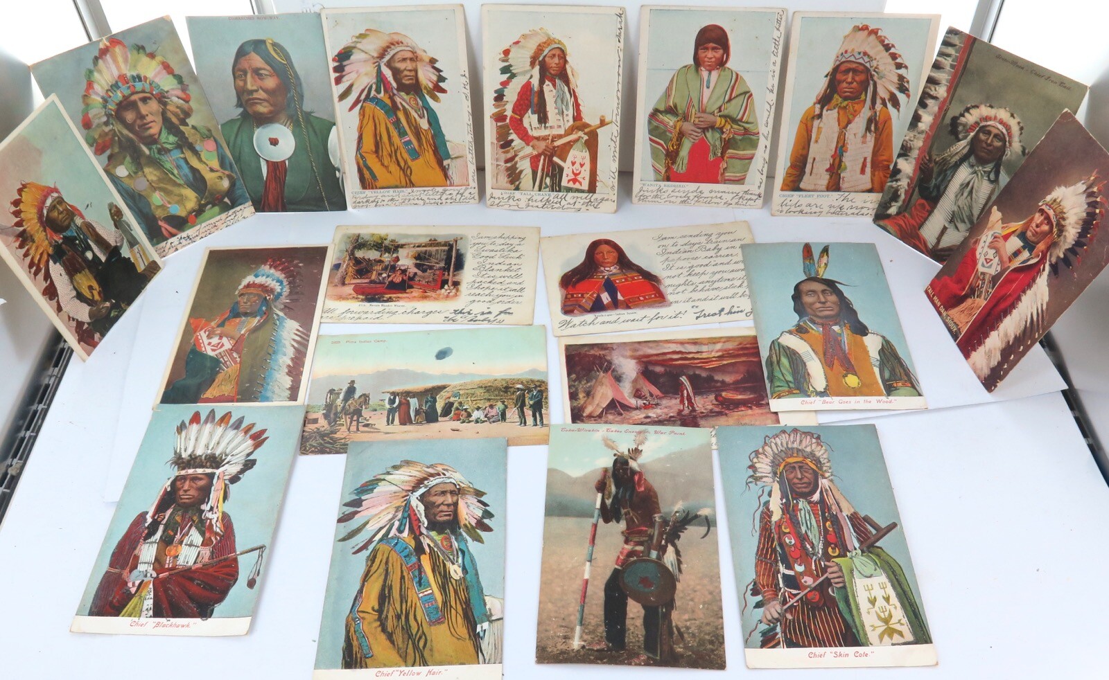 Superb Lot of 19 x 1907 - 1908 Native American Indians Colour Postcards