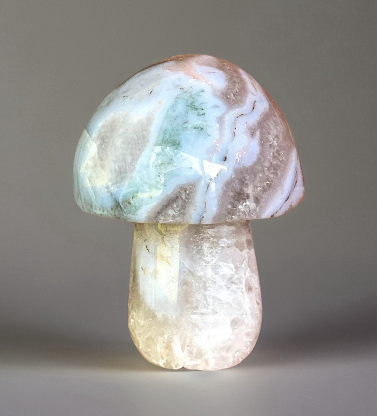 Fine Quality Natural Moss Agate Big Mushroom With Quartz Carving - #I